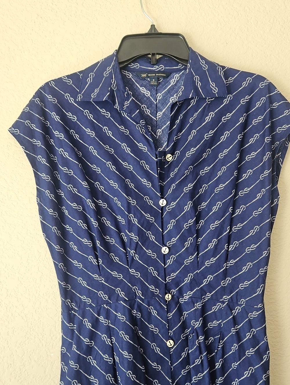 Navy Chain-Print Button-Front Dress 346 Brooks Brothers Size 6 - Picture 3 of 7